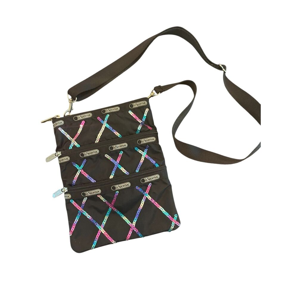 LeSportsac Small Crossbody Black Sequins Adjustable Strap GALAXY Travel School